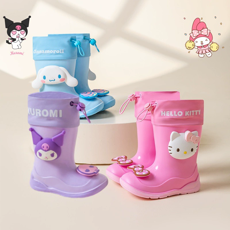 Sanrio средняя трубка дождевая сапоги для детей трансграничный мультфильм куроми нескользящая мягкая подошва водная обувь для девочек детский сад дождевые сапоги для девочек