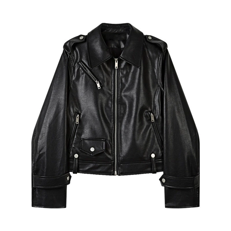 Design short polyurethane autumn retro jacket, french style