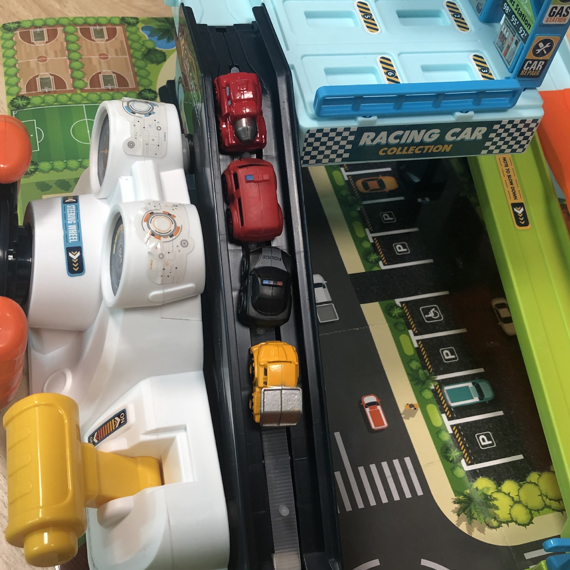 Cross-border Toschi Adventure Rail Car Electric Car Building Parking Lot Puzzle Steering Wheel Transportation