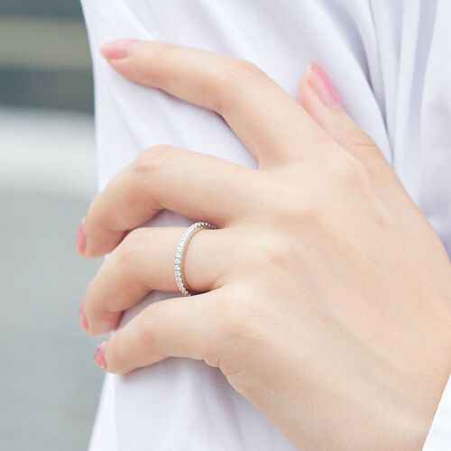 S925 Pure Silver Pave Diamond Ring for Women Full of Diamonds Simple European and American Fashion Card Home Decor Single Row Ring 925 Pure Silver 