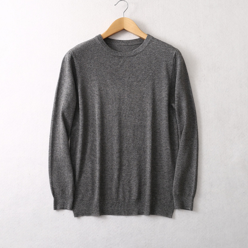 Men's Silk Cashmere Blended Sweater Osmanthus Needle Stereo Crewneck Pullover Business Loose Men's Long Sleeve Top