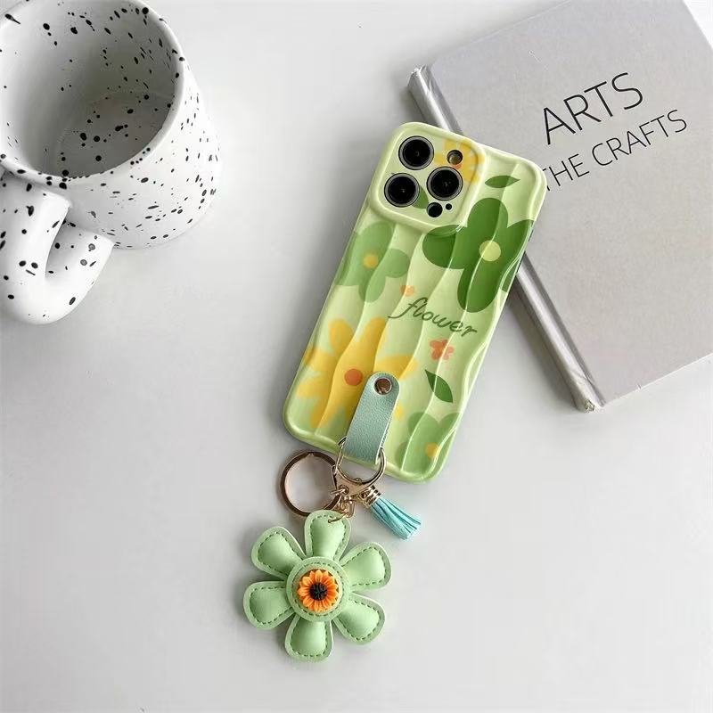 Flores verdes frescas de verano para iphone15 tejido diagonal 16ProMax funda para teléfono 13 Apple 14 mujer