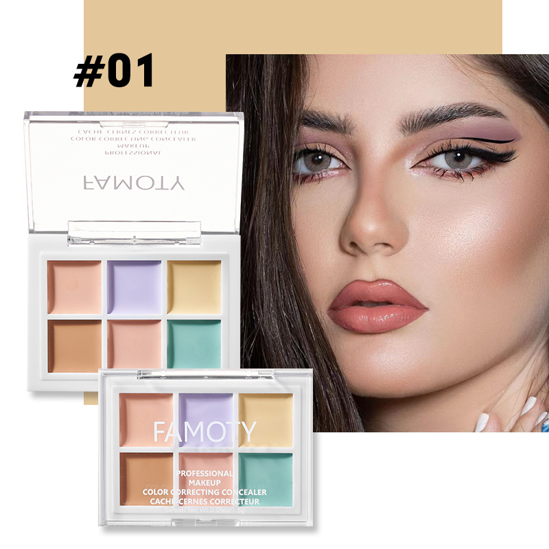FAMOTY6 Color Concealer hellt die Hautfarbe auf und fixiert dreidimensionalen Concealer, feuchtigkeitsspendender und feuchtigkeitsspendender Service zum Abdecken von Akne-Print-Farb-Cro_voghion.com