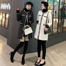 2024秋冬新款时尚轻薄小棉服重工刺绣菱形格保暖中长款棉衣8008