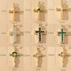 18k保色銅モザイクジルコンクロスペンダント手作りdiyブレスレットネックレス耳掛けペンダントアクセサリー