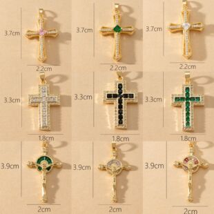 18K保色铜镶嵌锆石十字架吊坠手工diy手链项链耳扣挂件吊饰配件-阿里巴巴