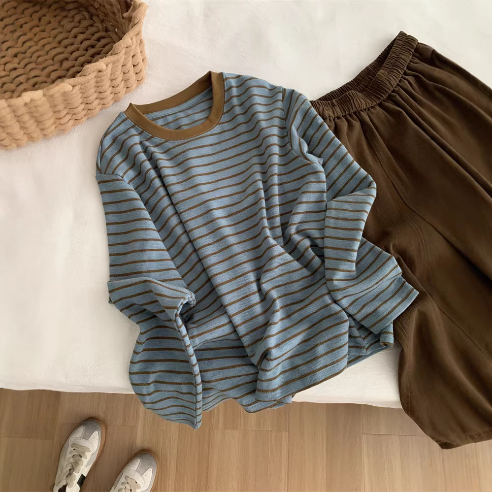 2026 Striped Color-Blocking Lazy Style Striped Knit Sweater for Women, Autumn Loose Versatile Design, Slimming Korean Style Top