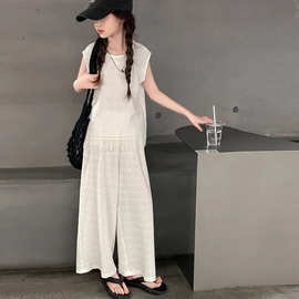 女大童夏季套装206女孩时髦洋气无袖T恤阔腿裤夏款韩版休闲两件套