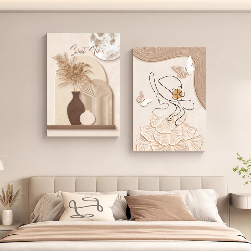 Cream Style Bedroom Bedside Painting Abstract Master Bedroom Room Decoration Painting Simple Combination Painting Restaurant Mural