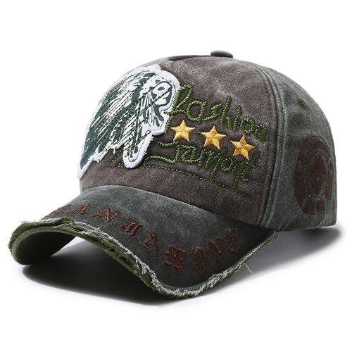 European and American-style baseball cap, vintage distressed design, casual outdoor sports hat for spring and autumn, sunshade hat with letter embroidery, men's visor cap.