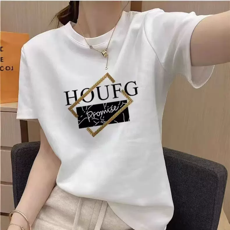 新品潮牌短袖女潮流时尚洋气减龄显瘦纯棉新疆棉短袖t恤打底上衣