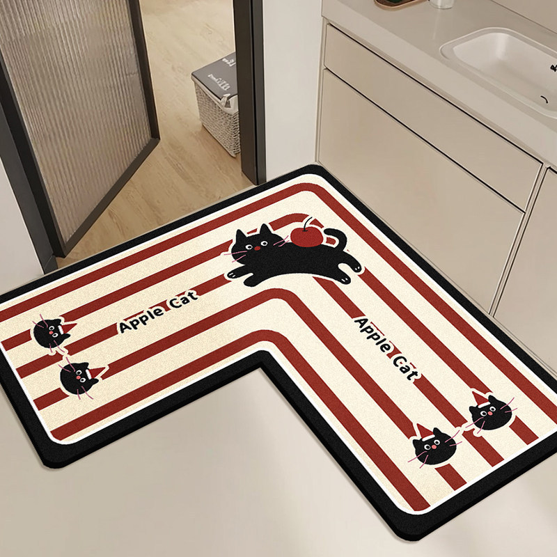 Modern Minimalist L-Shaped Kitchen Mat, Dust-Proof, Easy to Clean, Stain-Resistant, Wear-Resistant, Irregular Diatomaceous Earth Absorbent Mat, Dropshipping Available