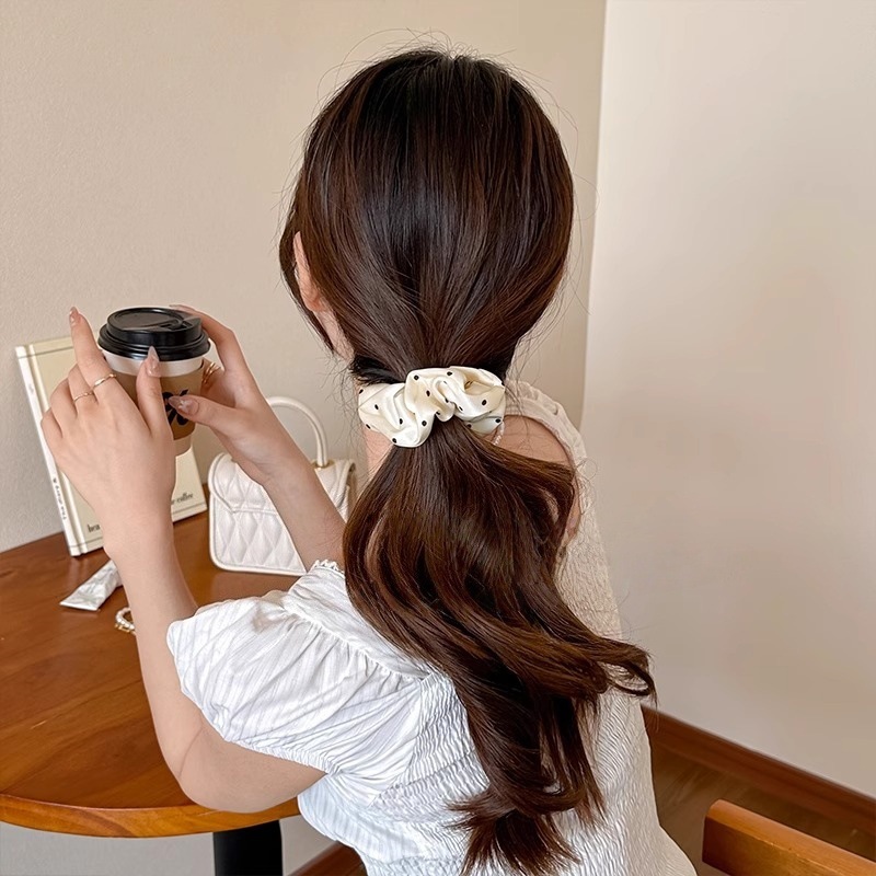 フレンチサテン高級水玉模様シンプル大腸花柄ヘアゴムヘアボールヘッドバンド気質ヘアロープヘッドバンドヘアアクセサリー|undefined