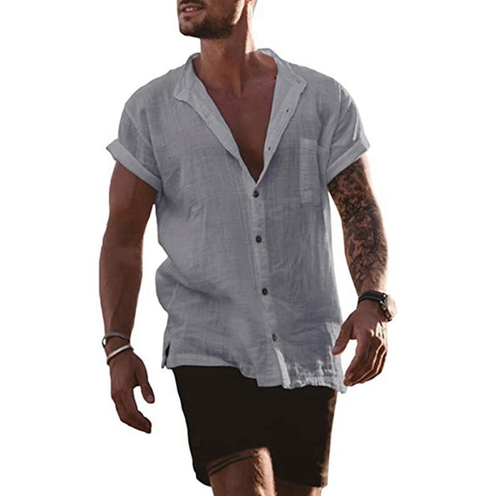 Men's Solid Color Simple Style Turndown Short Sleeve Loose Men's T-shirt display picture 3