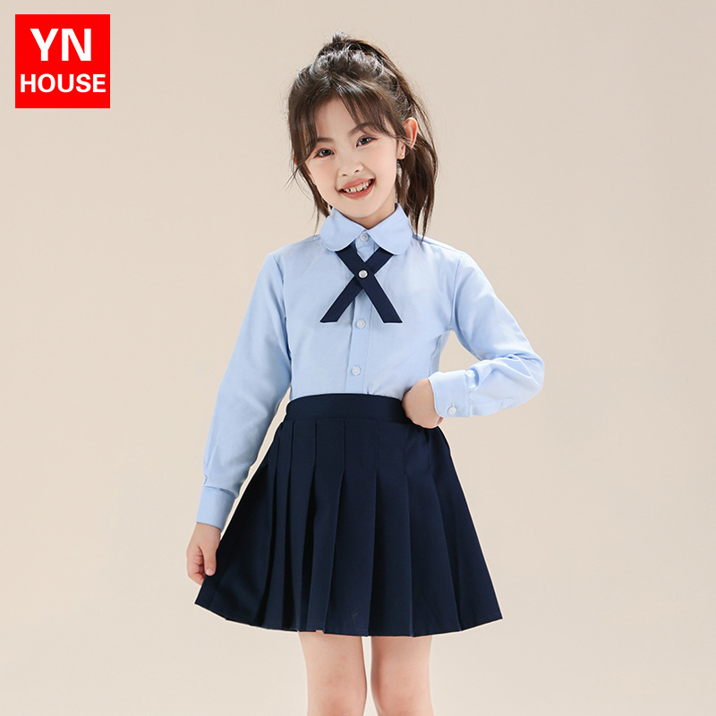 Colegio de Niños Viento Baekje ropa de vestir para niñas primavera y otoño camisa azul de manga larga para estudiantes de primaria ropa de rendimiento de niñas