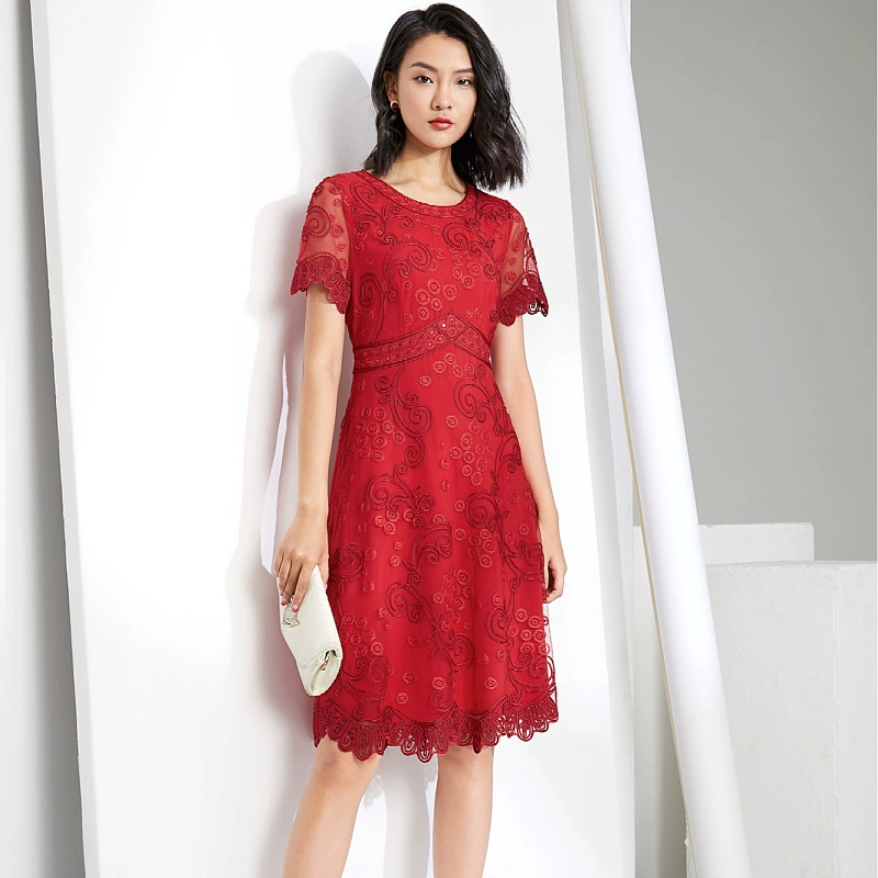 Лето Свадьба плюс Размер платье с короткими рукавами женская Европейская и американская сетка вышивка платье Си мать-в-законе свадебный банкет Мать платье оптом
