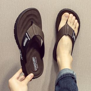 Flip-Flops Men's New Summer Style Non-Slip Flip-Flops Thick-Soled Casual Outer Wear Leather Soft-Soled Wear-Resistant Beach Sandals
