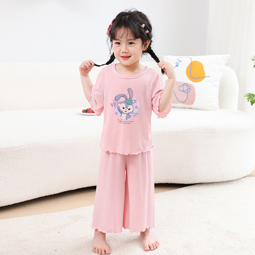 2024 StarDolphin Modal Women's Summer Thin Ice Silk Princess Short Sleeve Children's Home Suit Set