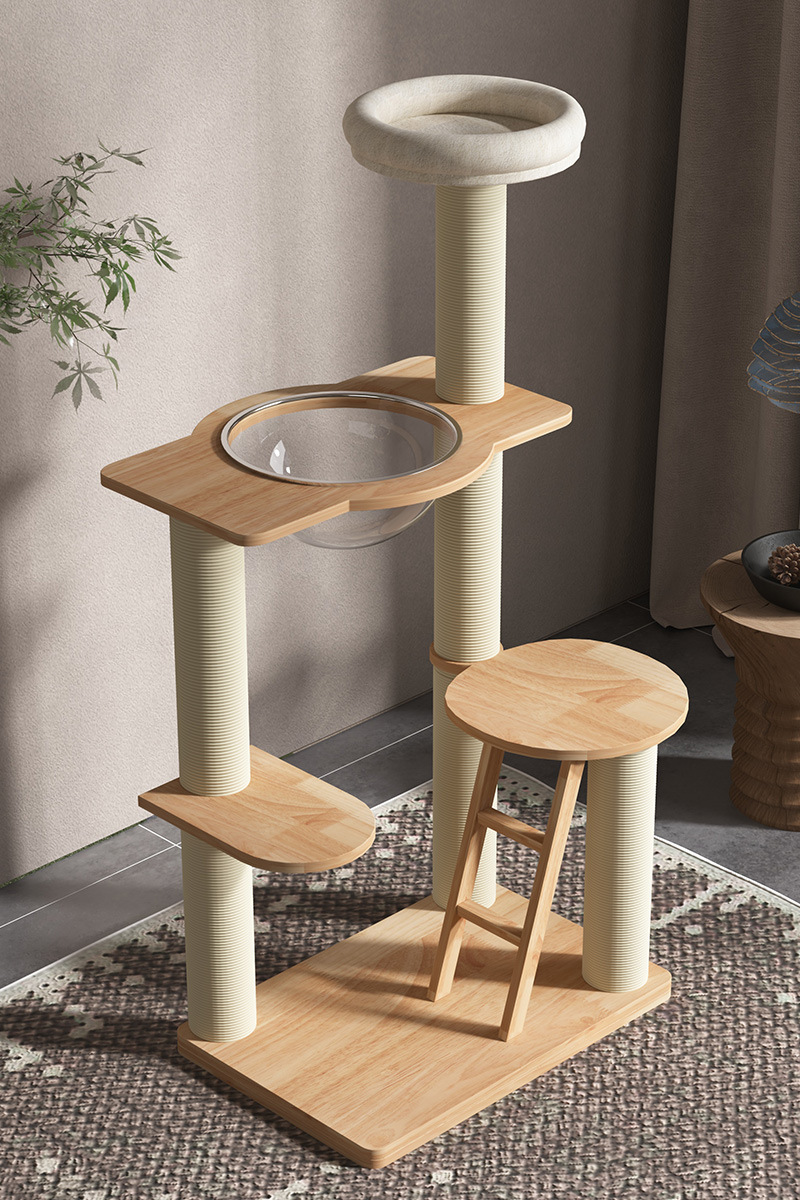 Marco de escalada de gato grande de madera maciza al por mayor plataforma de salto de nido de gato integrada tablero de rasguño cuatro estaciones estante universal espacio cápsula suministros para mascotas