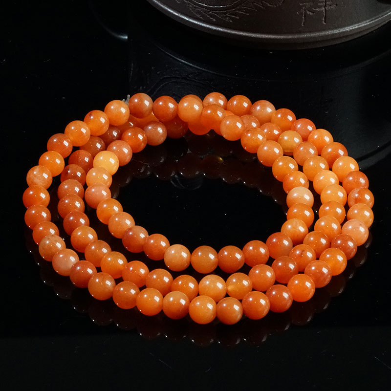 新疆天然戈壁玉石金丝玉红玉籽料8mm项链新款98颗链子圆珠佛珠链