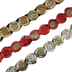 圓形少數民族服裝輔料亮片 太陽花黑底彩色刺繡珠片花邊