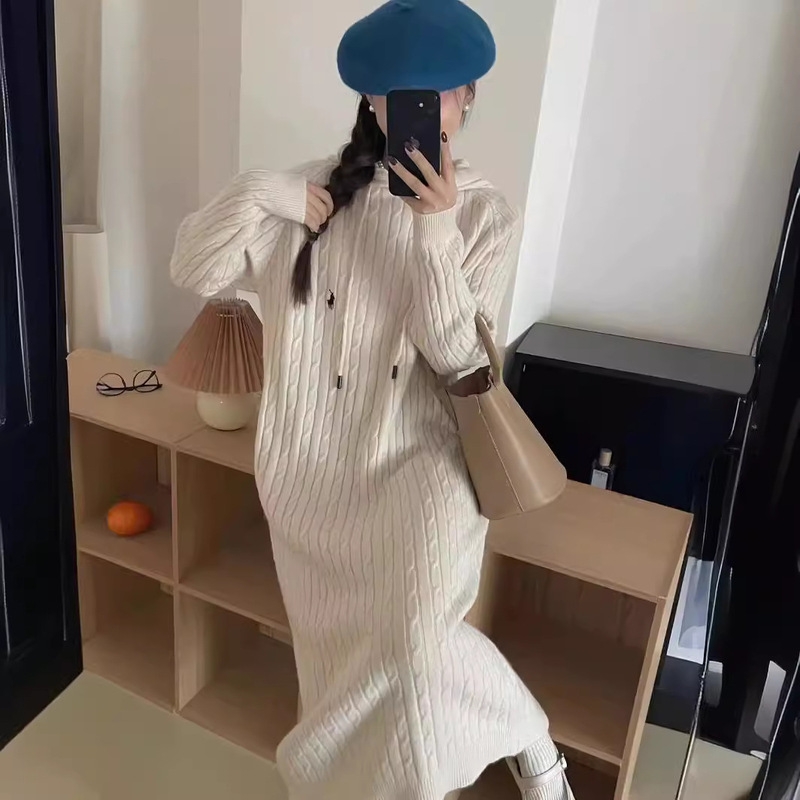 Maternity Dress Korean Style Hot Mom Western Style Autumn and Winter Skirt Casual Loose Twister dress Knitted Sweater Hooded