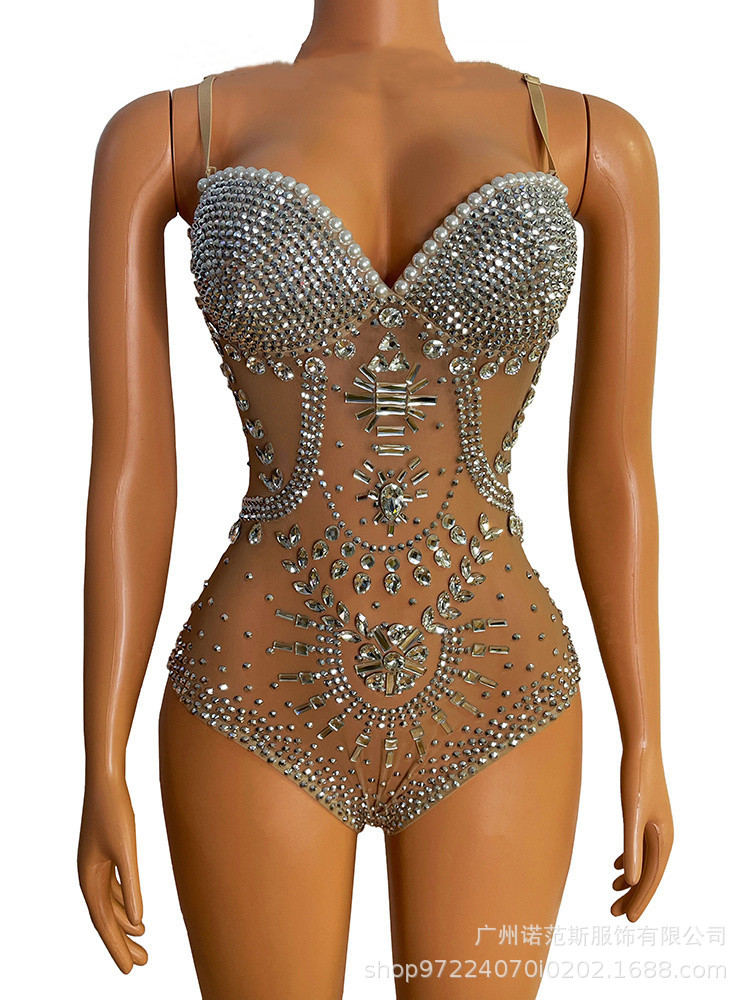 2024 canción femenina djds sexy y lujosa chaqueta con capucha de horquilla alta de una pieza de diamantes completos con traje de escenario exterior