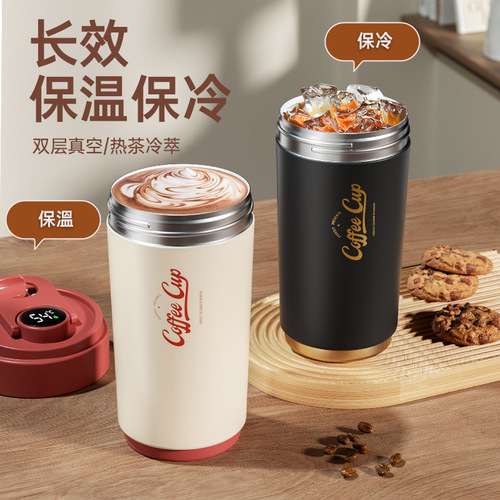 Ceramic coffee cup, smart and portable 316 stainless steel thermos cup, high-looking, large-capacity, thickened water cup