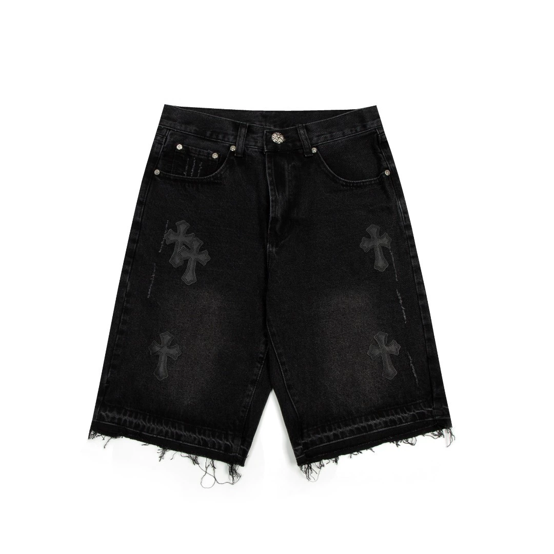 25 новых ChromeHeartsCH Crow Cross Leather Label мужские и женские летние свободные casual джинсовые шорты