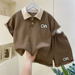 Boys' Fashionable Suit 2023 New Summer Polo Shirt Short-Sleeved Shorts Suit for Small and Medium-Sized Children Casual Sports Clothes