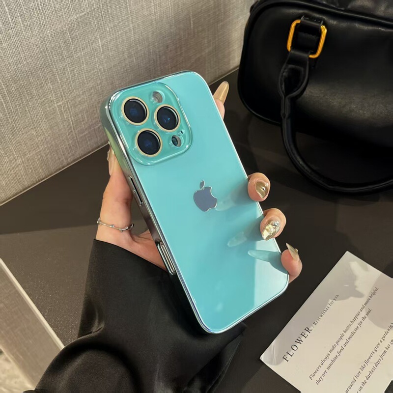 电镀冰感玻璃原机色适用iPhone16手机壳15纯色14情侣13新款12外壳|undefined