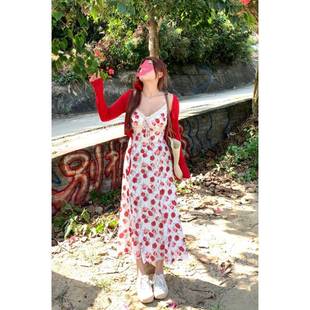 Plus-Size Vintage Rose Sweet Belly-Covering Slimming New Lace Camisole Dress Cardigan Set for April