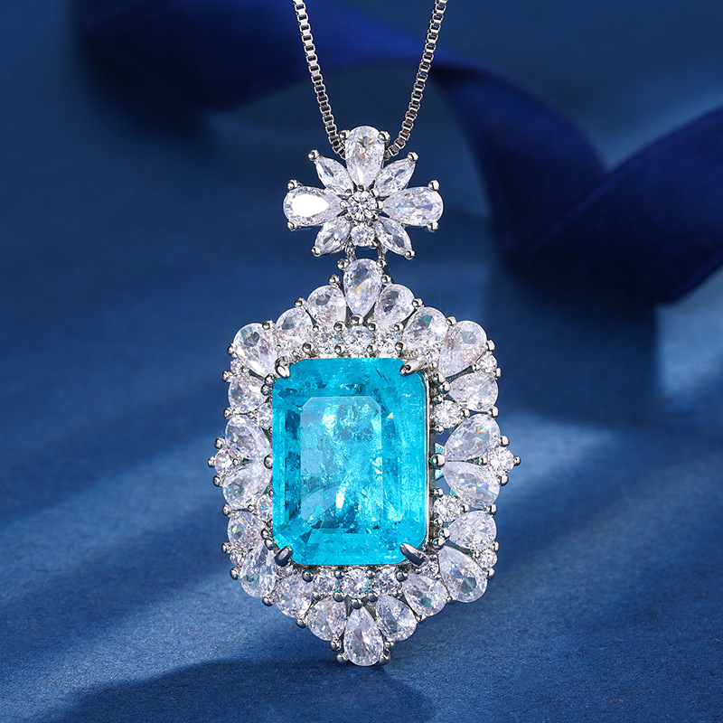 2023 nuevo estilo Zhuang Sheng joyería cobre inferior chapado en oro simulación Paraiba retro avanzado traje cuadrado 12*16