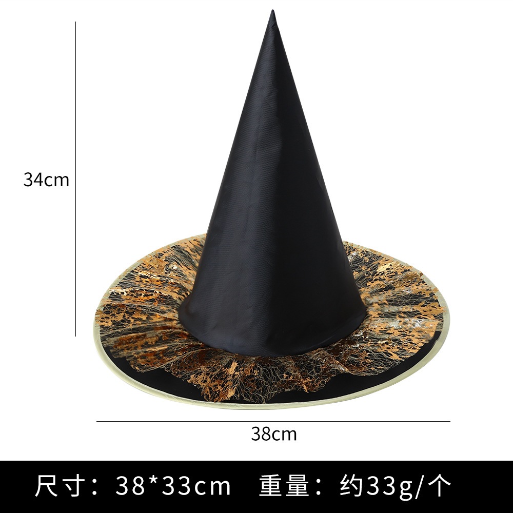 Sombreros de Halloween disfraz de baile sombrero de bruja sombrero de bruja sombrero negro Oxford encaje de oro sombrero de bruja