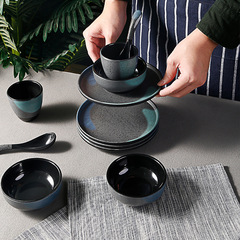 Set of 4 high-end melamine imitating porcelain tableware for hot pot restaurants, restaurants, and hotels, including plastic spoon, cup, bowl, and plate set