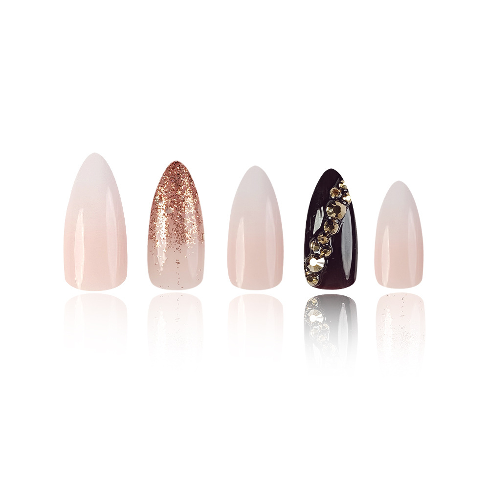Uñas postizas de estilo europeo y americano, muy vendidas en el comercio exterior, parches de uñas con purpurina color borgoña, pegatinas de uñas falsas con diamantes de imitación dulces