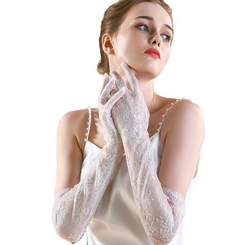 WG049 New Wedding Gloves Super Elegant White Lace Long Bridal Wedding Dress Photo Gloves