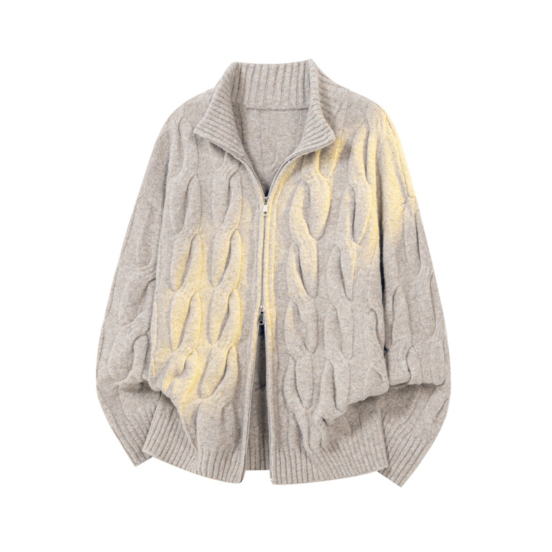 2025 Winter New Arrival Hong Kong Style Indoor Large Size Cable Knit Cardigan Sweater M-3X JM25900-TeP65_voghion.com