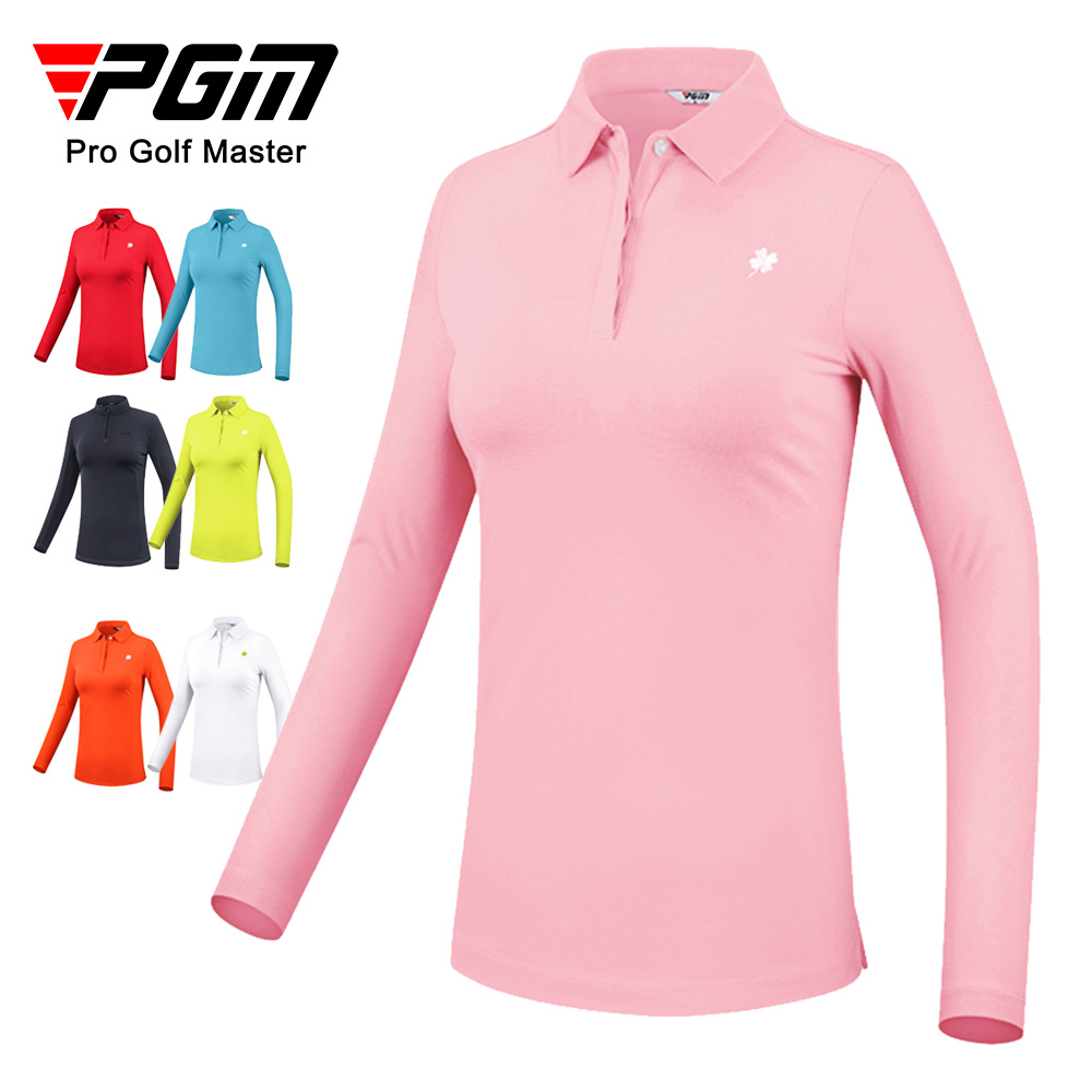 Áo thun dài tay golf nữ PGM vải co giãn thoáng khí — YF446 màu hồng, YF446 màu vàng, Màu xanh lá cây YF446, YF446 đen 1