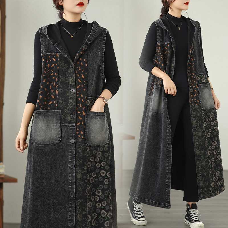 Autumn retro long denim vest