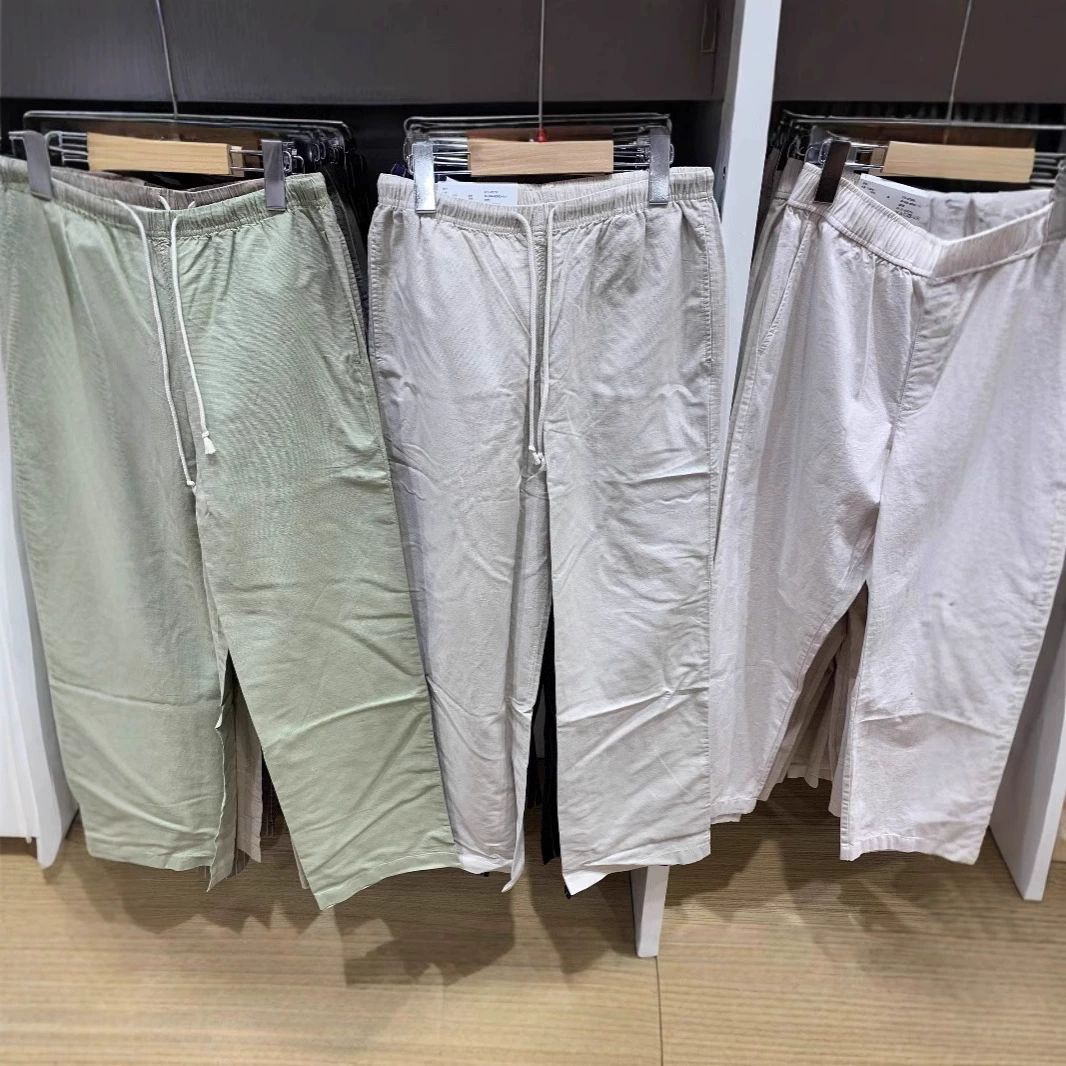 Женские смешанные брюки из конопли эластические брюки повседневные брюки свободные дикие прямые брюки 2025 весна новый 473791