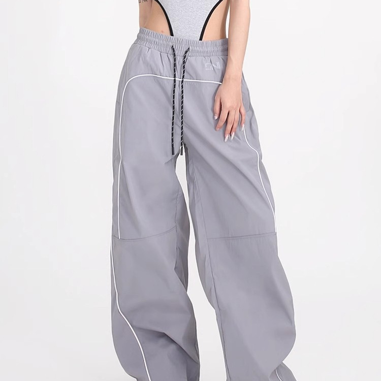 Pantalones deportivos casuales de pierna ancha americana 2025 nuevos pantalones de trapeador sueltos con cordón retro