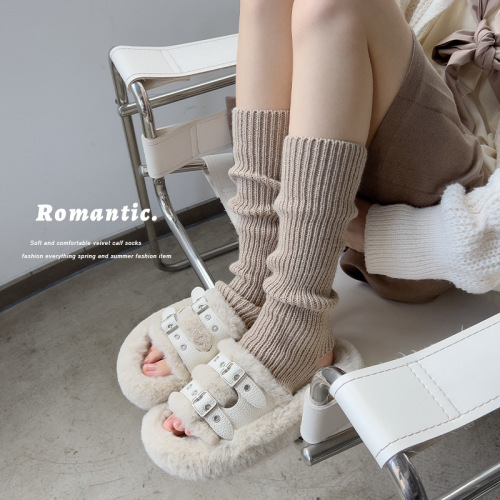 Millennium Sock Covers Women's Knitted Leg Covers Gray Medium Tube Japanese Style Y2K Warm Leg Guards Leg Covers Manufacturer Wholesale