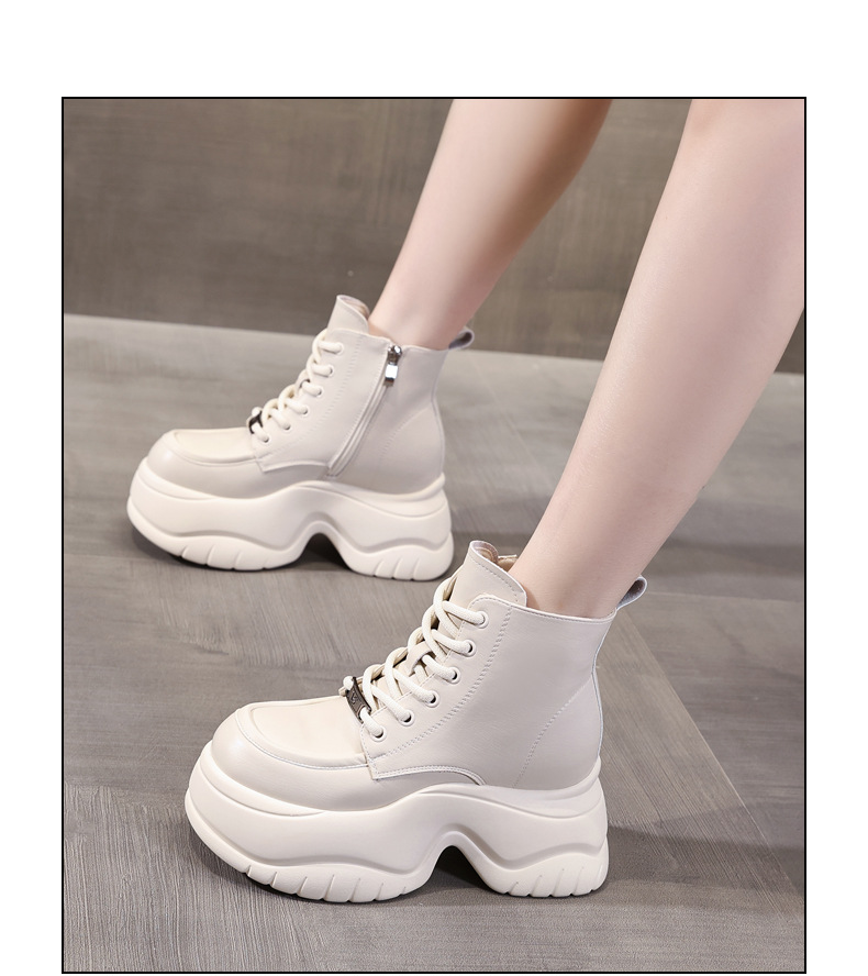 Boot martin nữ đế dày tôn dáng cổ cao gầy bên trong — Màu be chi tiết 18
