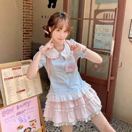 女童装娃娃领衬衫蛋糕裙子套装中大童夏季新款甜美学院风短裙夏装