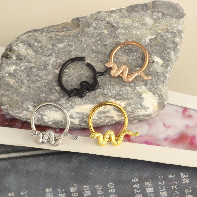 Star Snake Ring Nose Clip Nose Stud Ear Bone Earring Cartilage Hoop Body Piercing Jewelry Rose Gold Stainless Steel detail image 9