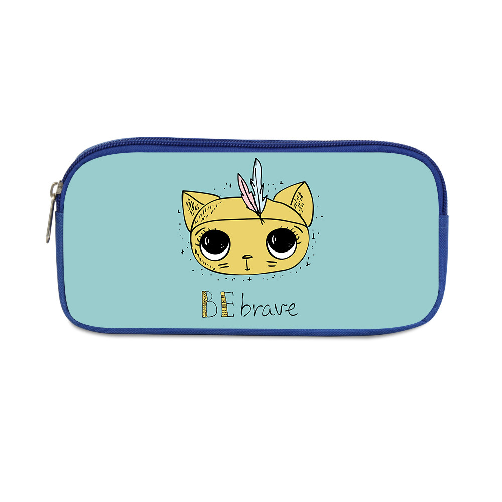 Cartoon cute cat blue single layer pencil case 04