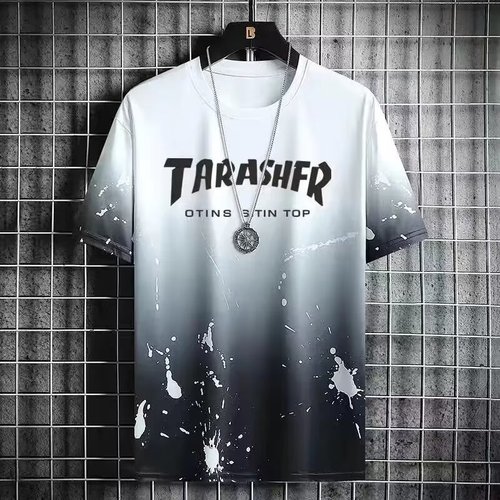 Men's Ice Silk Short Sleeve T-Shirt, Trendy Brand Summer 2024 New Slide Material Ice Feel Half Sleeve T-Shirt, Fashion Top Clothing