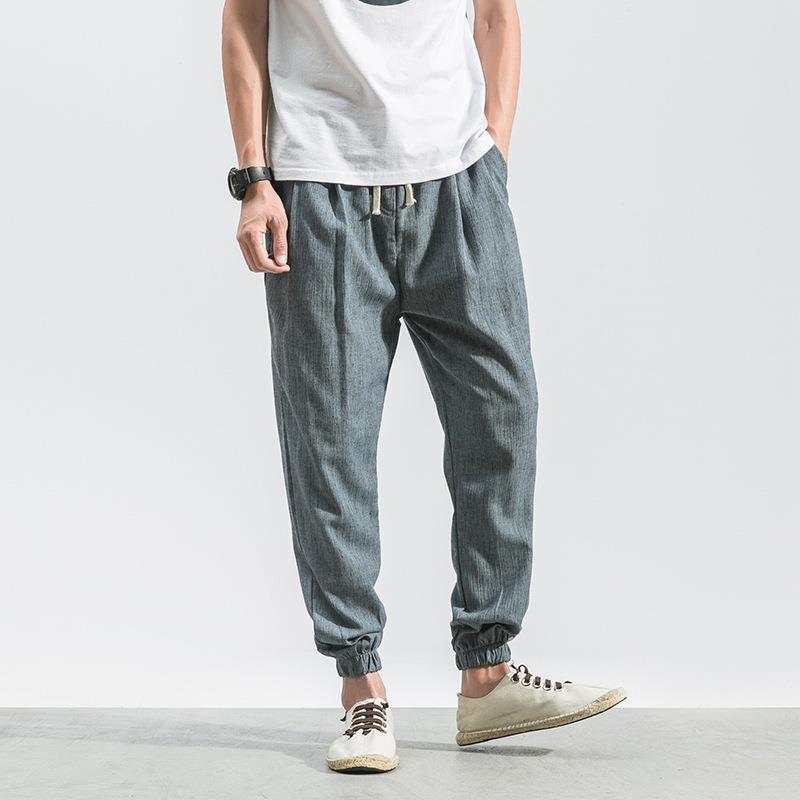 Verano 2021 estilo coreano estilo chino lino fino pantalones casuales pantalones de hombre tappered pantalones sueltos