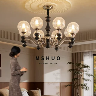 法式复古客厅吊灯实木中古风美式大厅主灯高级感现代简约餐厅灯